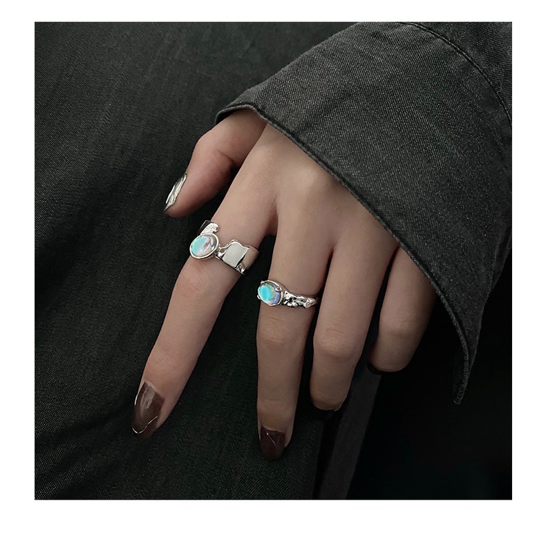 Cincin Jari Telunjuk Model Terbuka Desain Geometri Asimetris Aksen Moonstone Gaya hip hop Untuk Wanita