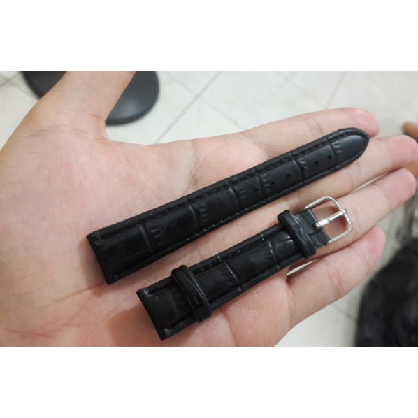 Tali Jam Genuine Leather Kulit 14mm 16mm 18mm Stainless Croco Crocodile Buaya Hitam Original Asli