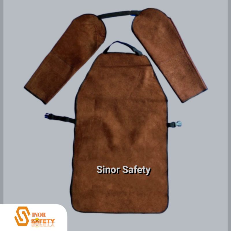 Apron Las Dada dan Lengan Kulit Sapi Warna Coklat