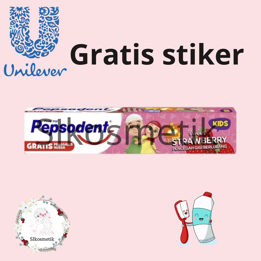 Pepsodent Kids Strawberry 50gr (Odol / Pasta Gigi) Gratis STIKER Nussa Edition