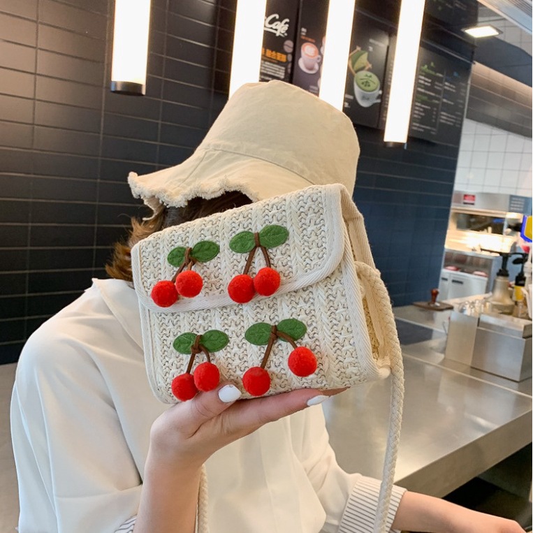 RED CHERRY Tas Selempang JERAMI Slingbag Wanita Remaja Cute Korean Style Retro Vintage Aesthethic By Chikoisme NR