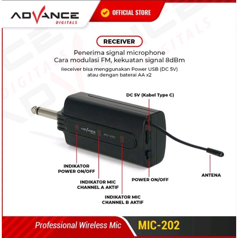 Advance MIC-202 Profesional 2 Mic Wireless Microphone Karoke Mic Duet