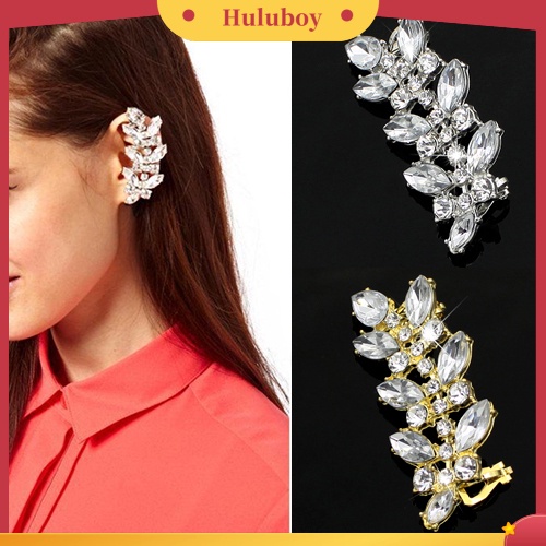 Hu Hu Hu Hu Hu Alat Bantu Pasang Kacamata♡ Anting Klip Bentuk Daun Aksen Kristal Berlian Imitasi Gaya Punk Untuk Wanita Charms