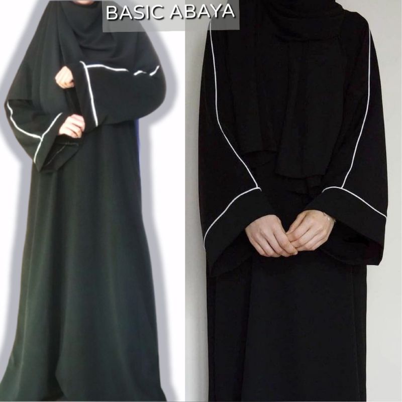 ALKHATIB COLLECTION ABAYA BASIC DEWASA LIST PUTIH TERLARIS JETBLACK S M L XL XXL