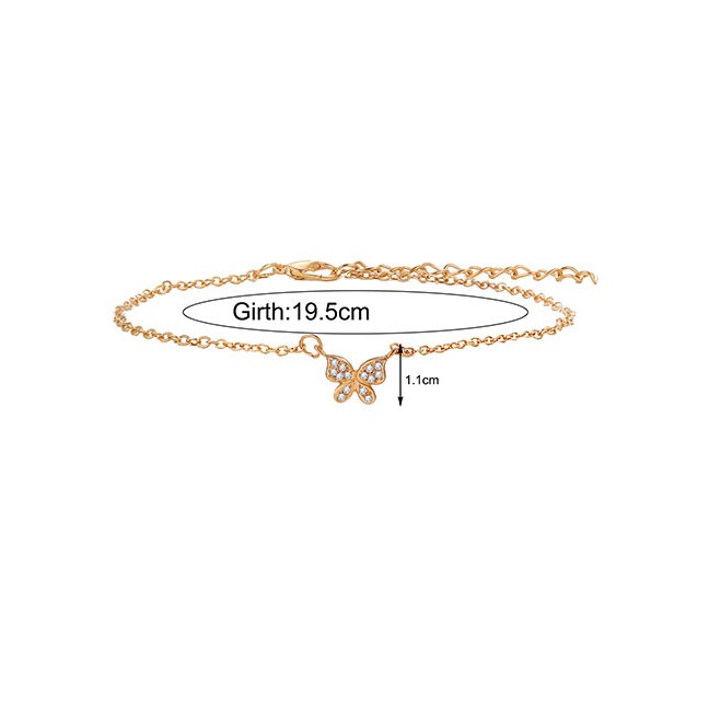 LRC Gelang Kaki Fashion Alloy + Rhinestone Diamond Butterfly Alloy Anklet K97140