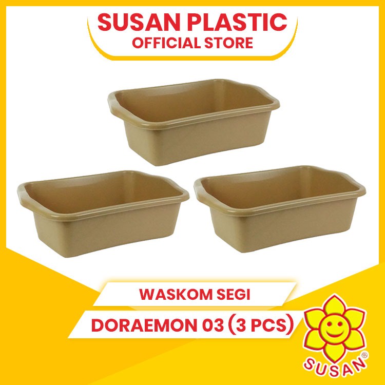 SUSAN - (3PCS) Waskom SG Doraemon 03 - Baskom Kotak - Bak Pasir Kucing - Litter Box