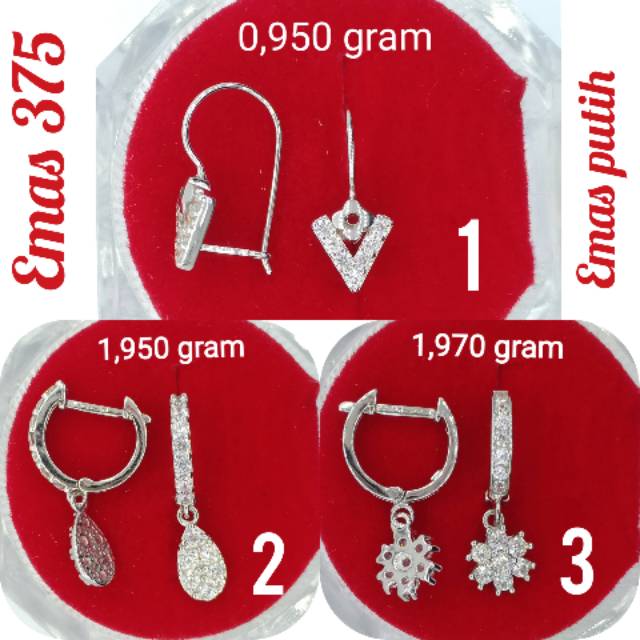 Anting EMAS PUTIH permata cantik bunga EMAS ASLI 375