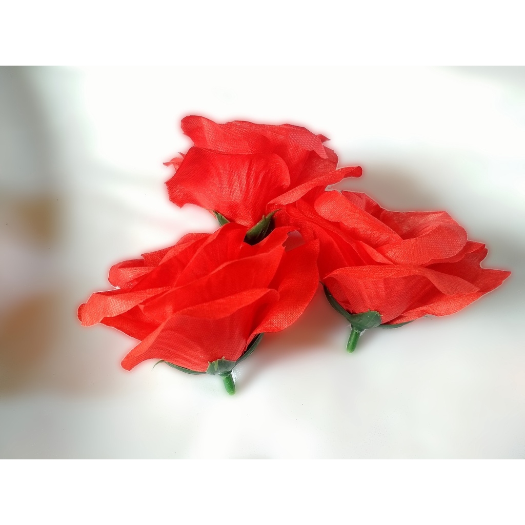 Bunga Plastik Mawar Kuntum Kelopak Rose Artificial Backdrop Dekorasi Seserahan Hantaran Mahar-A7-Merah