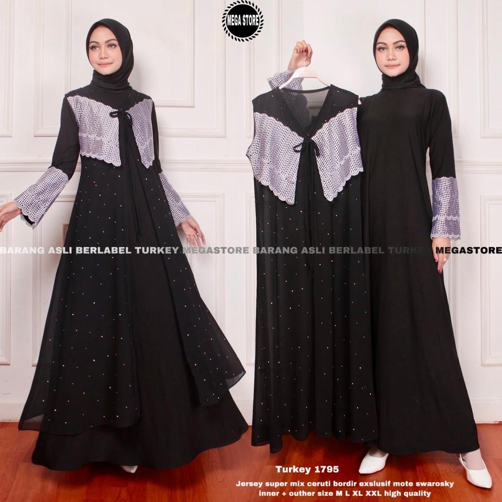 TERBARU TERMURAH 100% ORIGINAL Abaya Turki Hitam Solid Variasi Silver Khas Arab Bordir Import Mote S
