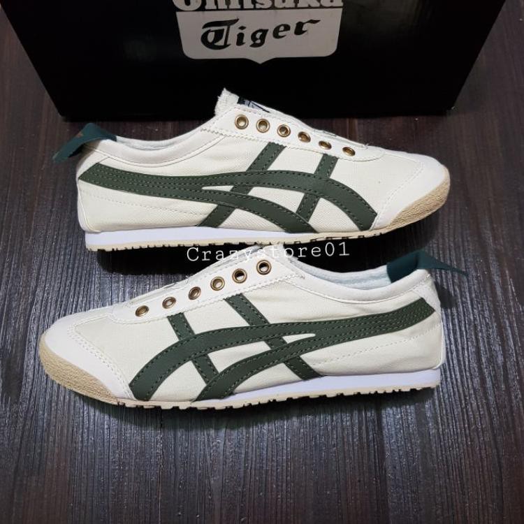 「POP」 Asics Onitsuka Tiger Slip On Cream Army Pria Wanita Grade Original