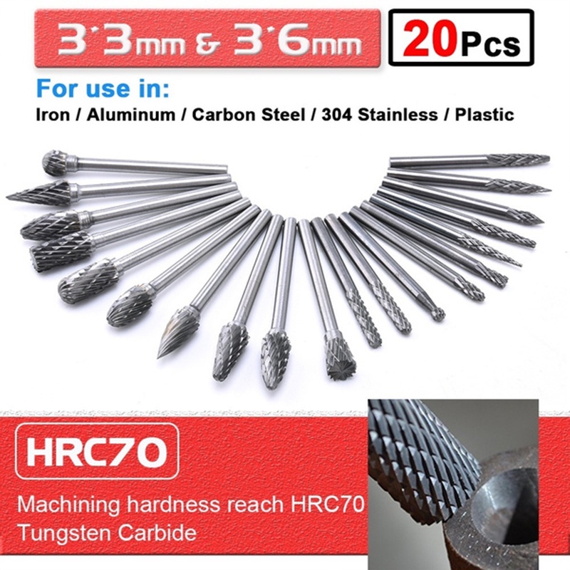 【Theredsunrisesiwy.id】20pcs Tungsten Carbide Rotary Point Burr Die Grinder Shank Set 3*3mm &amp; 3*6mm