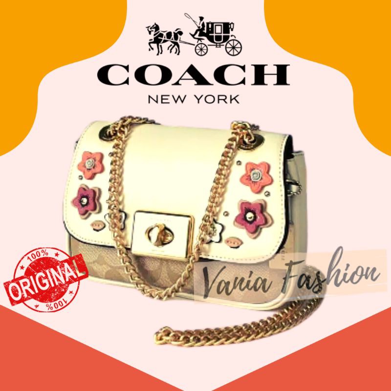 COACH 73057 Bunga Tas Bahu Selempang Wanita Slempang Cewe Sling Original Impor Kulit Leather Asli