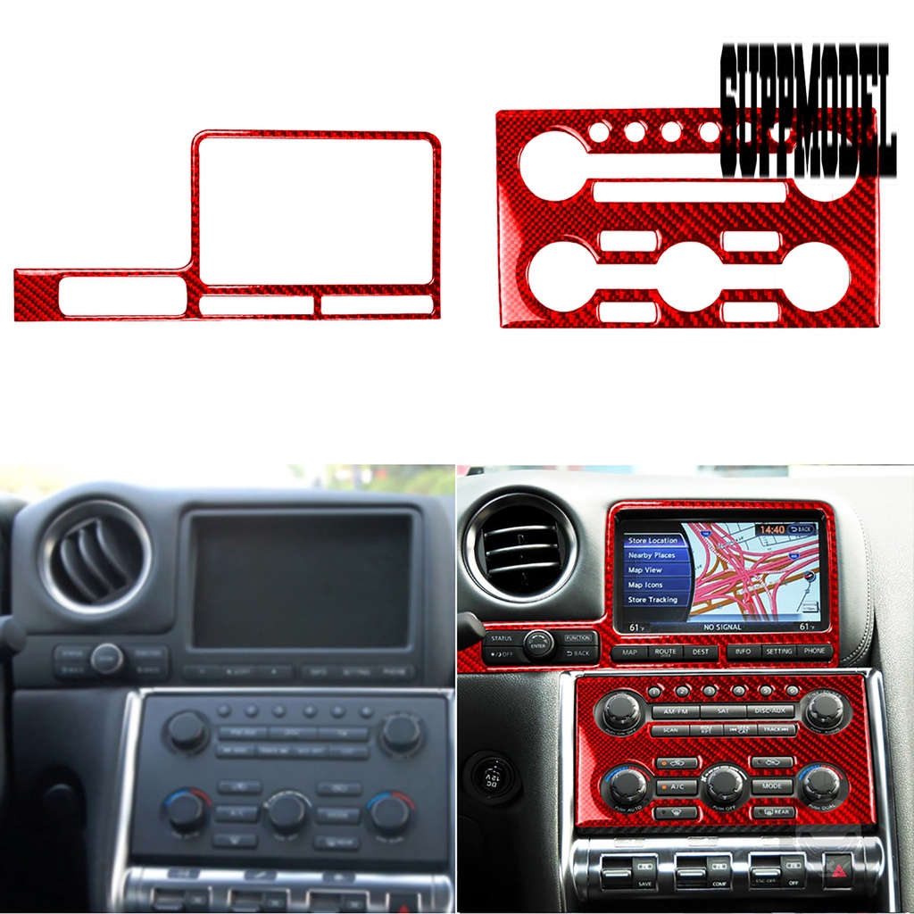 Suppmodelx 2Pcs / Set Stiker Panel Dashboard Mobil Anti Gores Bahan Carbon Fiber Merah Untuk GTR R35 2008-2016