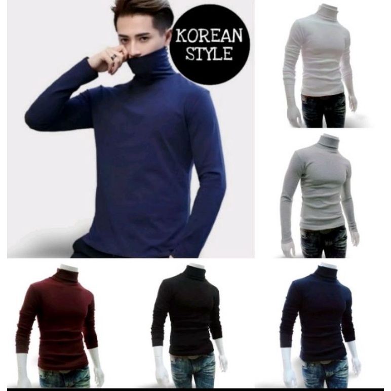 KAOS TURTLENECK PRIA LENGAN PANJANG TURTLE NECK KOREAN STYLE LEHER TINGGI / KAOS KERAH TINGGI TURTLENECK COWOK/CEWEK POLOS