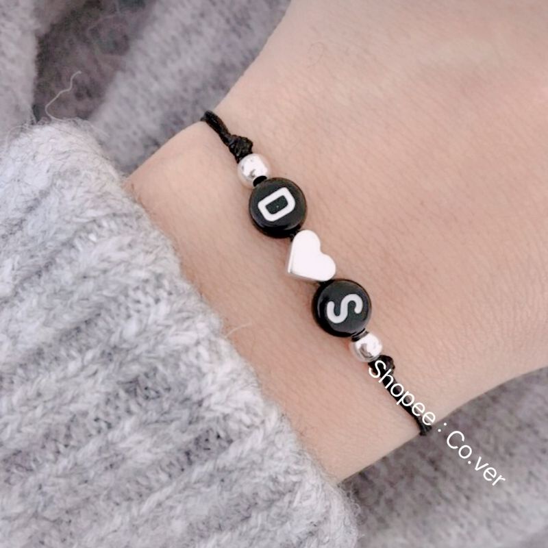 Gelang Inisial Pasangan Couple | Gelang Hitam Huruf Inisial | Gelang Mote love | Gelang Pacar Anti A