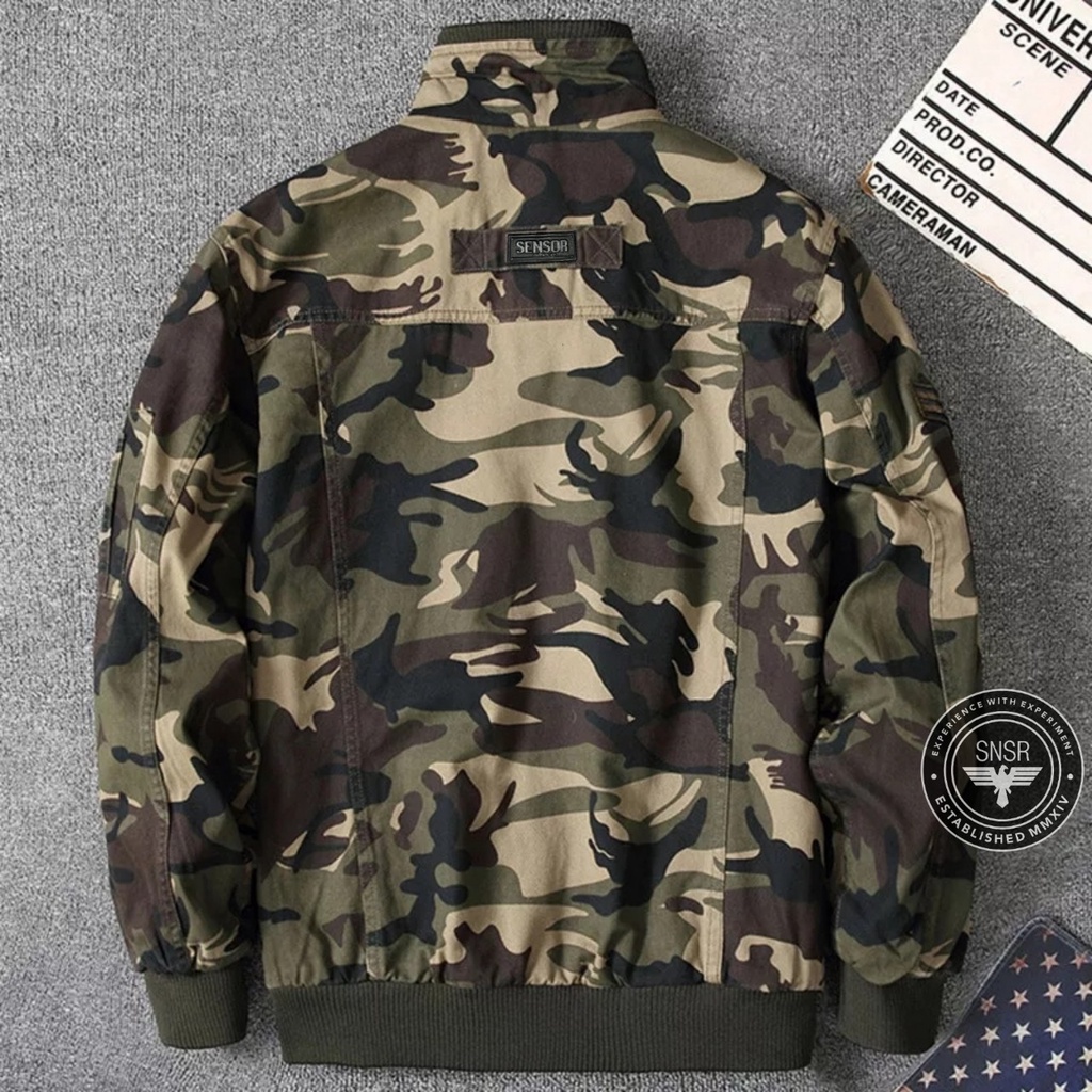 TURUN HARGA ! Jaket Pria Bomber Camo Army Original Brand Sensor Cotton Kanvas Premium M L XL