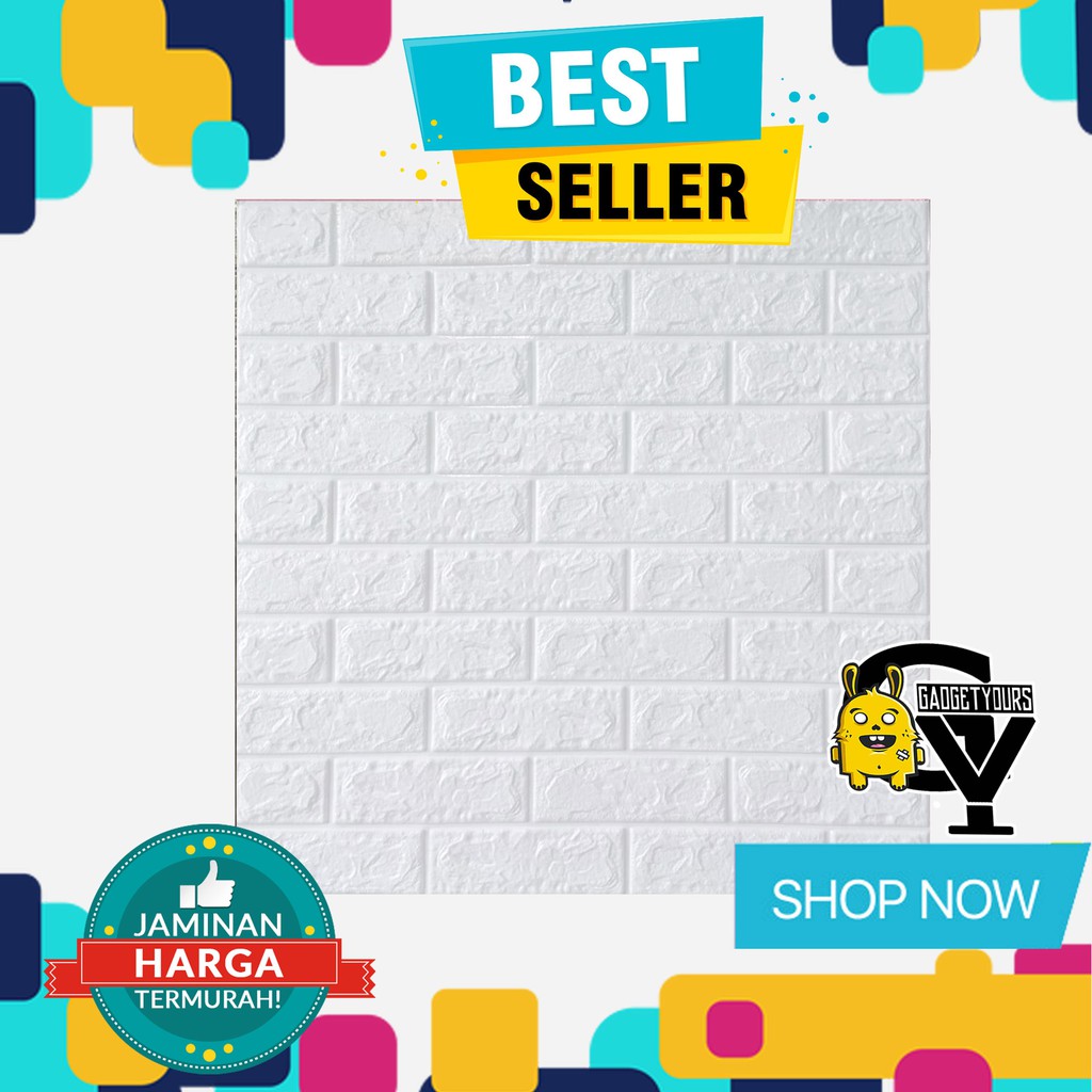 Sticker wallpaper dinding 3d foam Motif Batik Model rumah konsep industrial minimalis modern-BATA PUTIH TEBAL