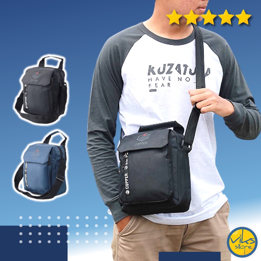 Tas Selempang Slingbag Copper Original Size Sedang Model Simpel Hitam / Biru Navy