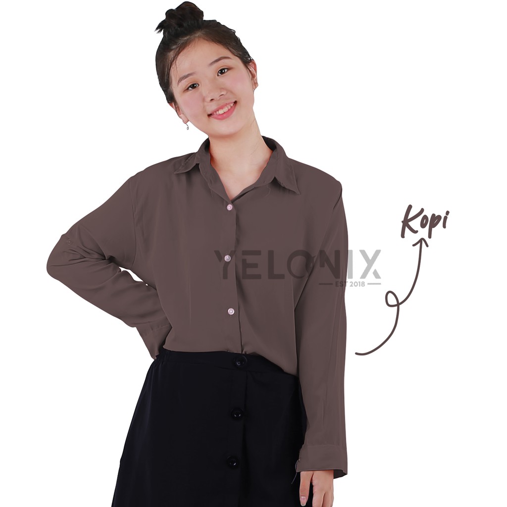 KEMEJA MONALISA POLOS WANITA PANJANG-YELONIX-KOPI