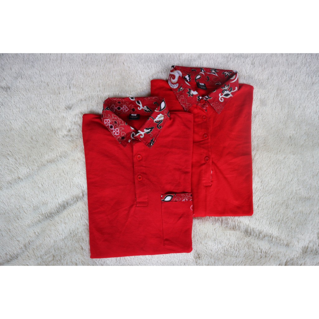 Kaos Polo Kombinasi Batik Merah M L XL XXL