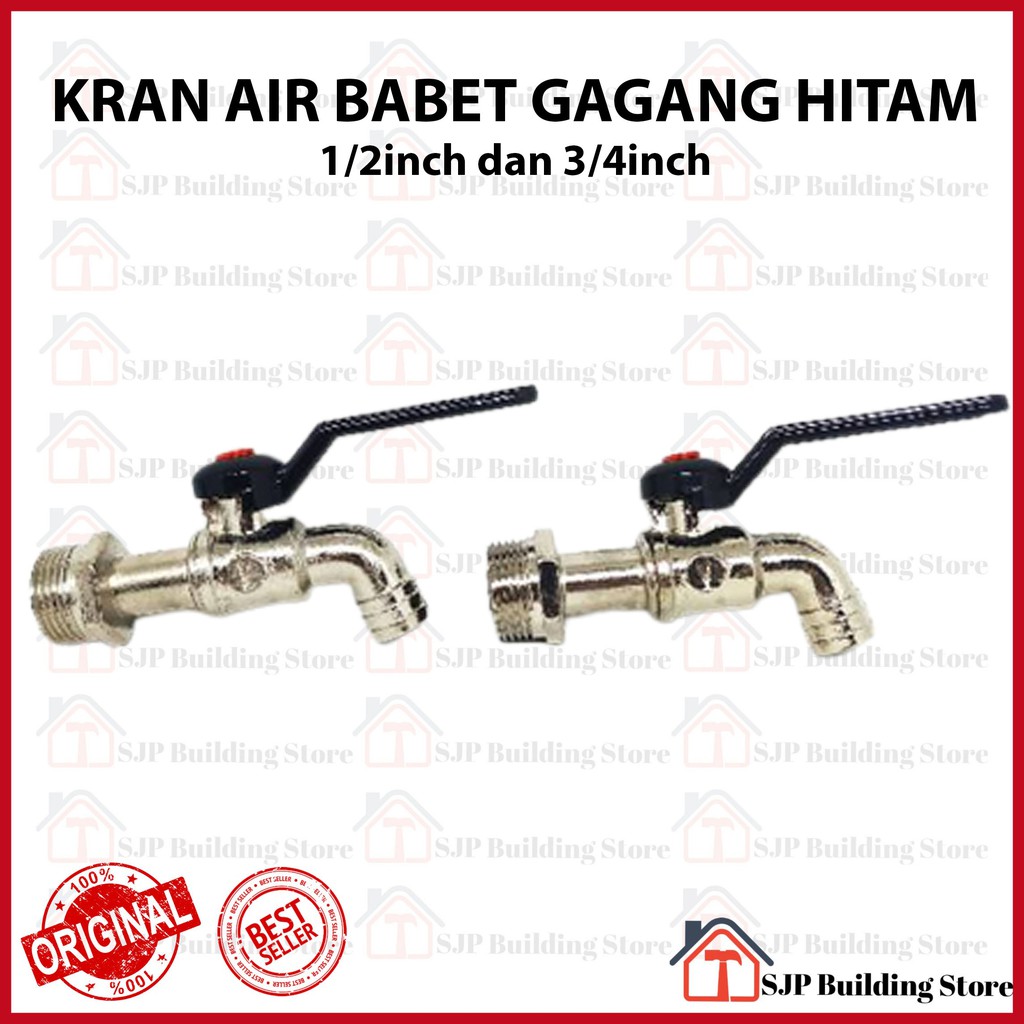 Kran Air Besi Gagang Hitam 1/2&quot; 3/4&quot; l Keran Tembok High Quality