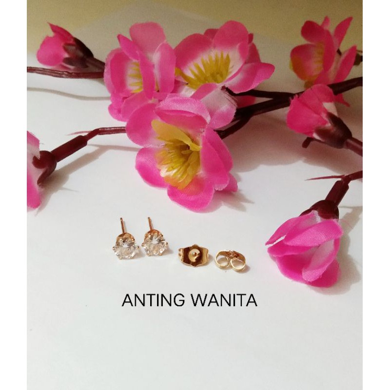 anting wanita model tusuk permata putih
