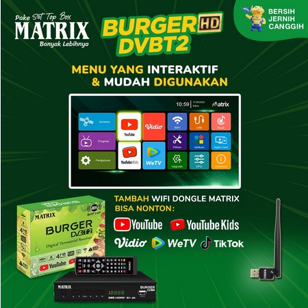 Matrix Burger + HDMI + DONGLE Set Top Box Matrix Hijau HD STB Digital