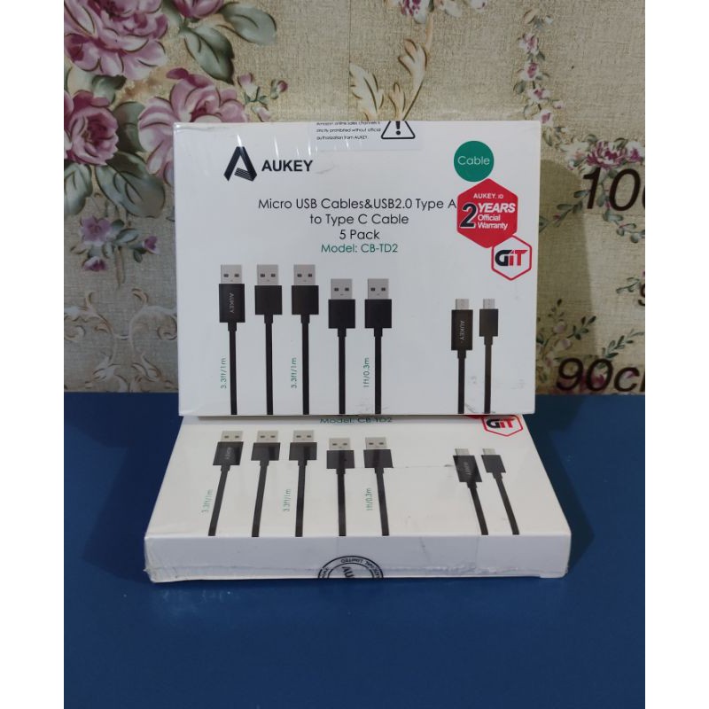 Aukey Cable CB-TD2 Micro &amp; USB C 2.0 (5Pcs) Original Garansi Resmi