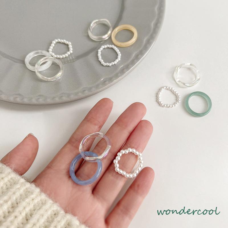 3pcs /4pcs /  Set Cincin Mutiara Resin Warna-Warni Untuk Aksesoris Perhiasan Wanita-Won