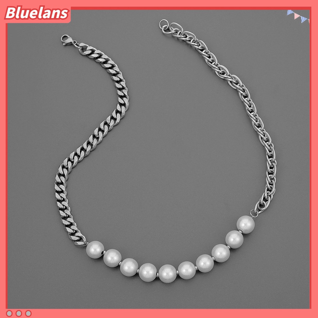 Kalung Choker Bahan Stainless Steel Polished Aksen Mutiara Imitasi Untuk Pria