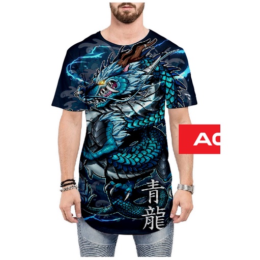 baju kaos longline naga biru sukajan