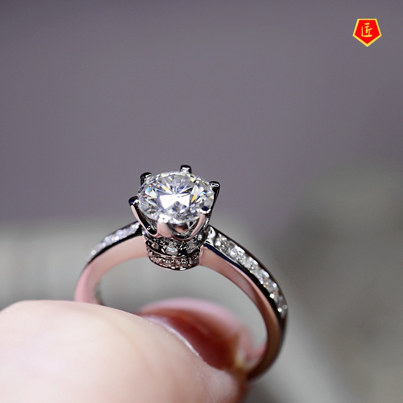 [Ready Stock]Fashion Elegant Moissanite Crown Six Claw Ring