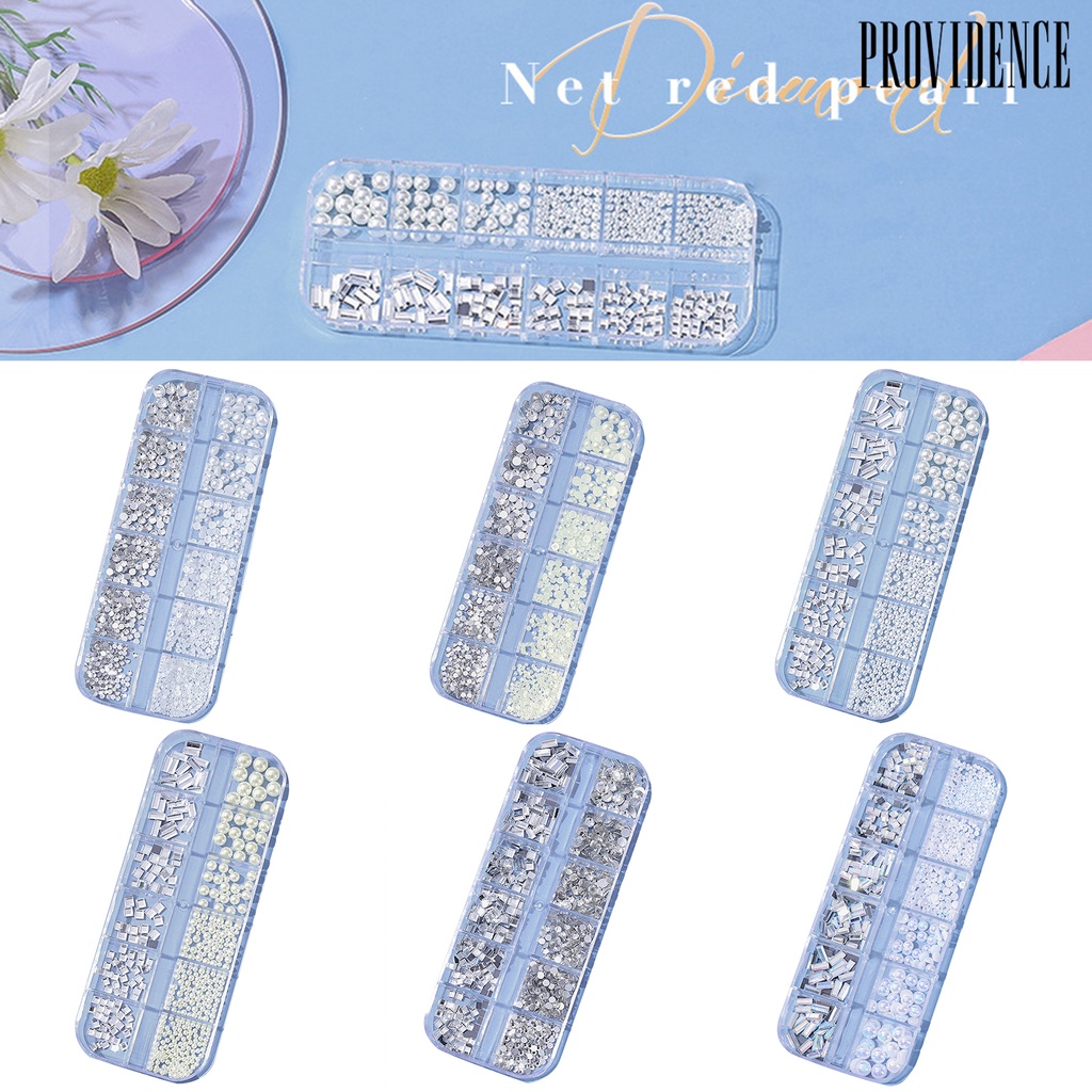 Providence 12Grids/Box Flat Back Nail Art Rhinestone 3D Effect Faux Pearl Style Round Glitters DIY Nail Rhinestones Decoration for Manicure