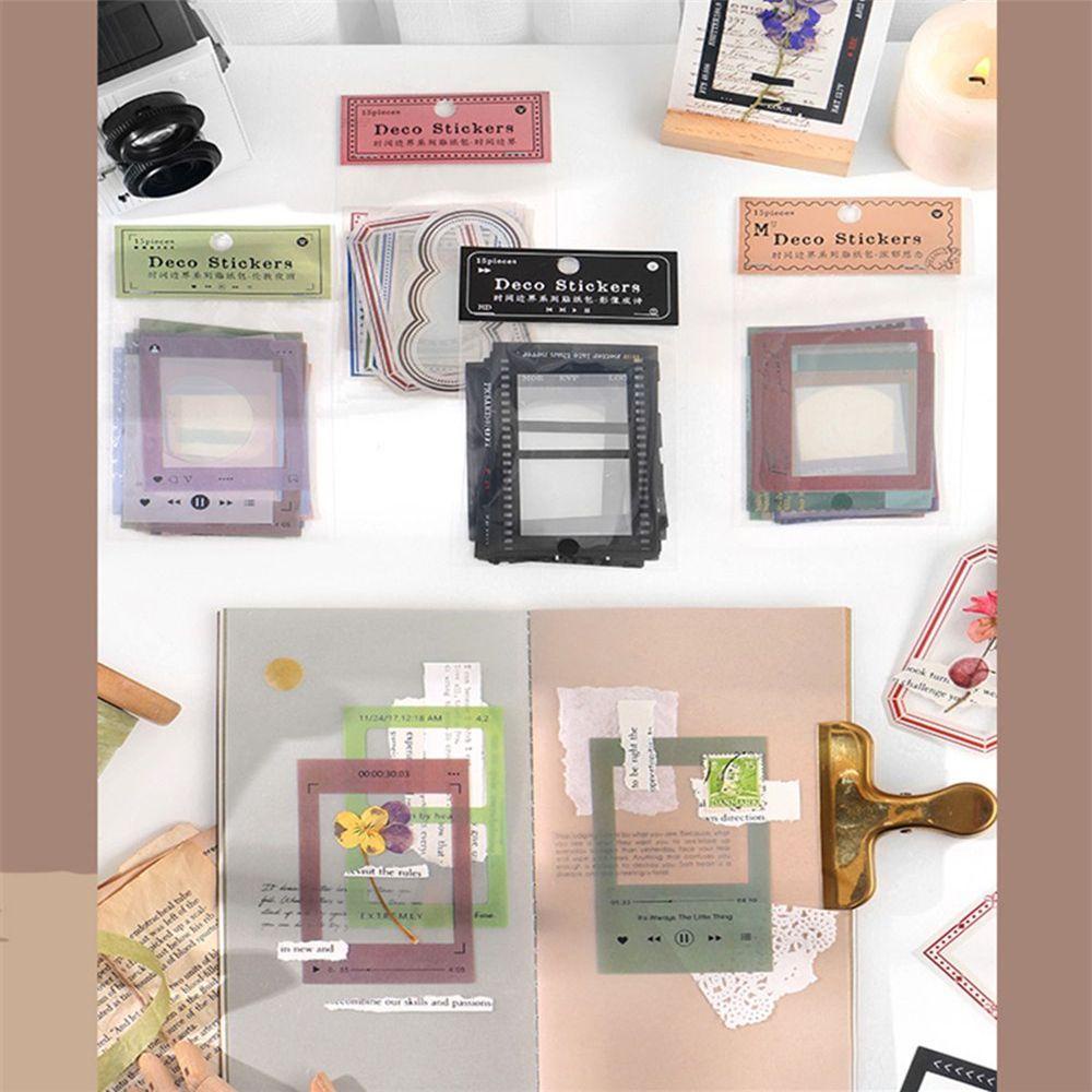 Solighter 15PCS Stiker Kerajinan Diary Frame Background DIY Album Foto 15PCS