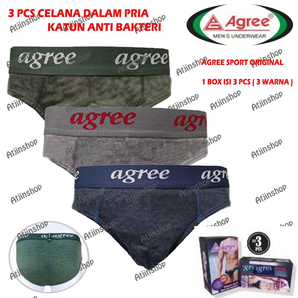 Agree Sport- 3 pcs Celana Dalam Pria Bahan Katun Super Adem Agree Sport 2321/Sempak Pria