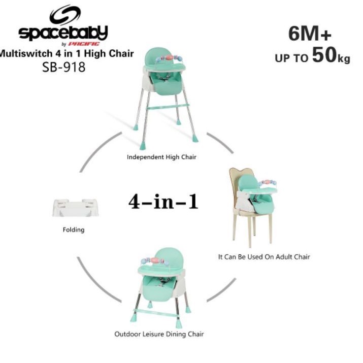 SpaceBaby SB 918 Baby Chair Baby Booster Seat 4 IN 1 High Chair Kursi Makan Anak Bayi