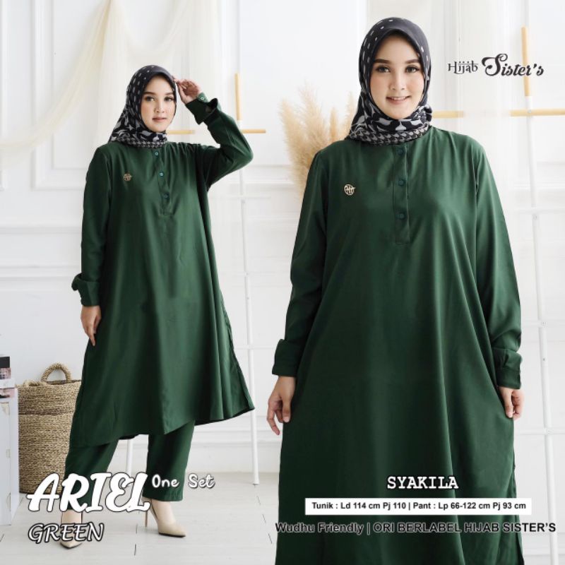 SET TUNIK + CELANA KATUN SHAKILA PREMIUM POLOS ARIEL ONE SET BY HIJAB SISTER