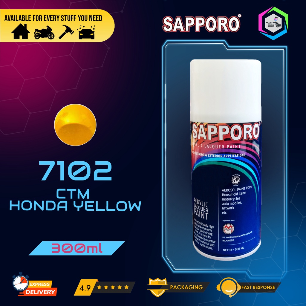 Cat Semprot SAPPORO Paint - 7102 CTM Honda Yellow Helm/Motor/Gundam/Body