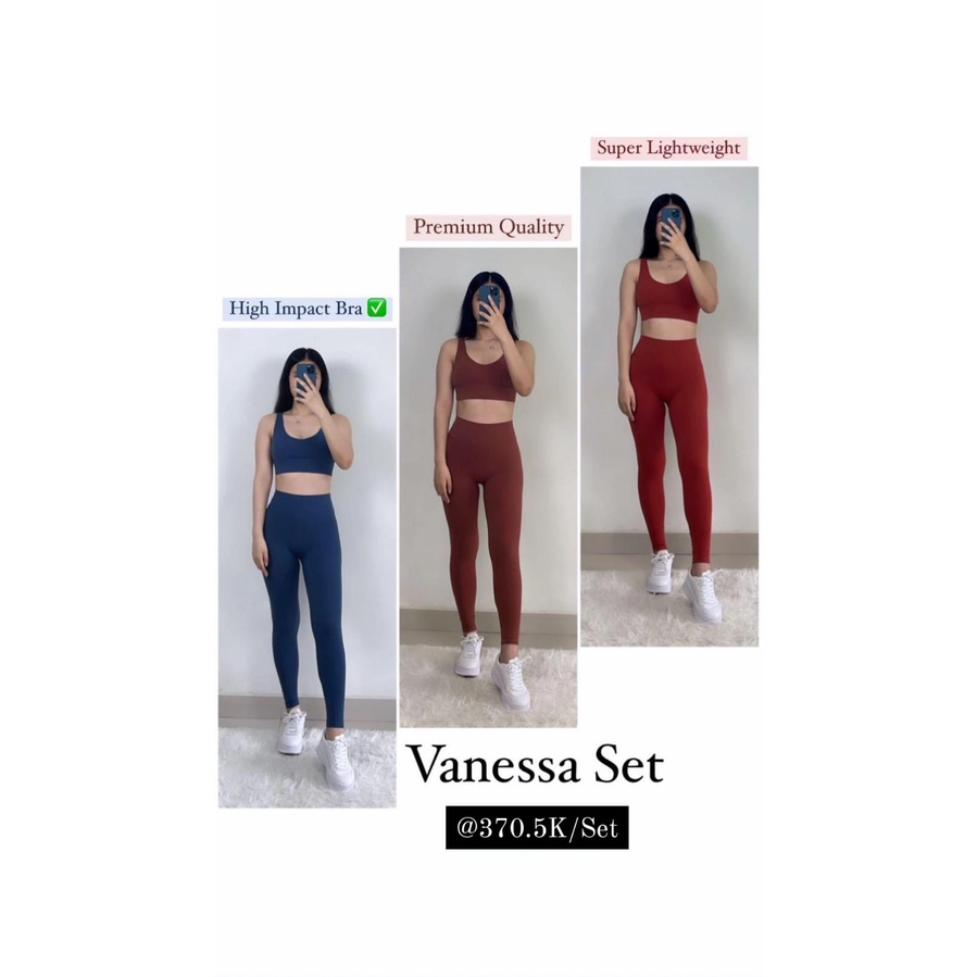 VANESSA SET SPORTS BRA + LEGGING SEAMLESS SMOOTH PREMIUM SETELAN OLAHRAGA WANITA HIGH IMPACT BRA