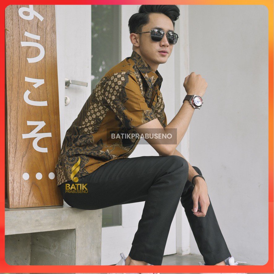 Baju motif CENDRAWASIH MAS  Kemeja Batik Pria Lengan Pendek Slimfit Lapos furing bahan katun printin