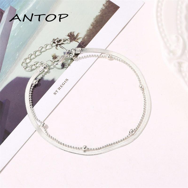 Gelang Kaki Rantai Model Tulang Ular Double Layer Untuk Wanita