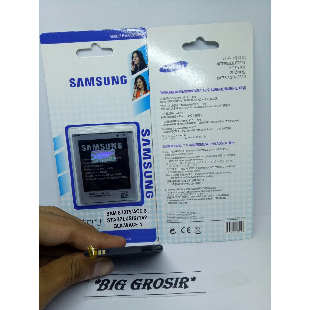 BATERAI - BATRAI - BATRE ORIGINAL SAMSUNG GALAXY V - ACE4 - G313HZ - STAR DUOS S7262 - B100AE (3pin)