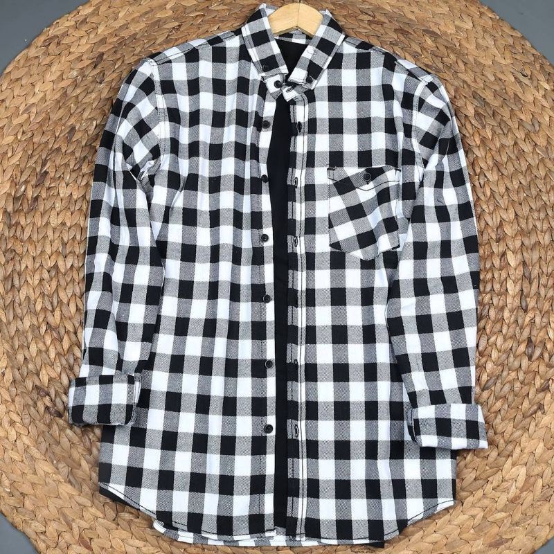 Kemeja Flanel Impor Pria Distro Flannel Lengan Panjang Pria,Kemeja Kotak Kotak Pria Lengan Panjang-Kotakputihkecil