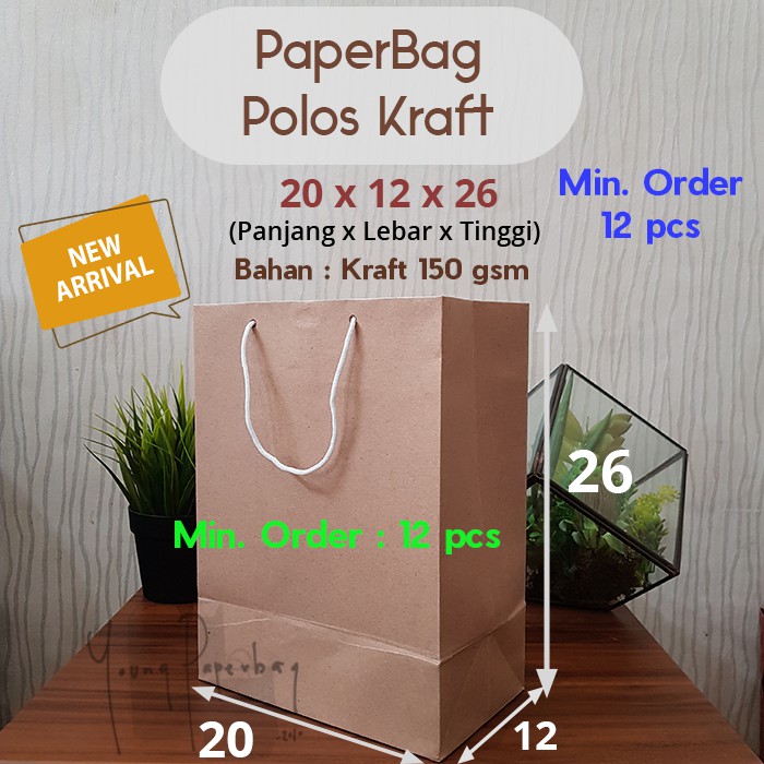 

Paperbag / Tas Kertas / Paper Bag Polos Kraft Coklat 150gsm 20 x 12 x 26