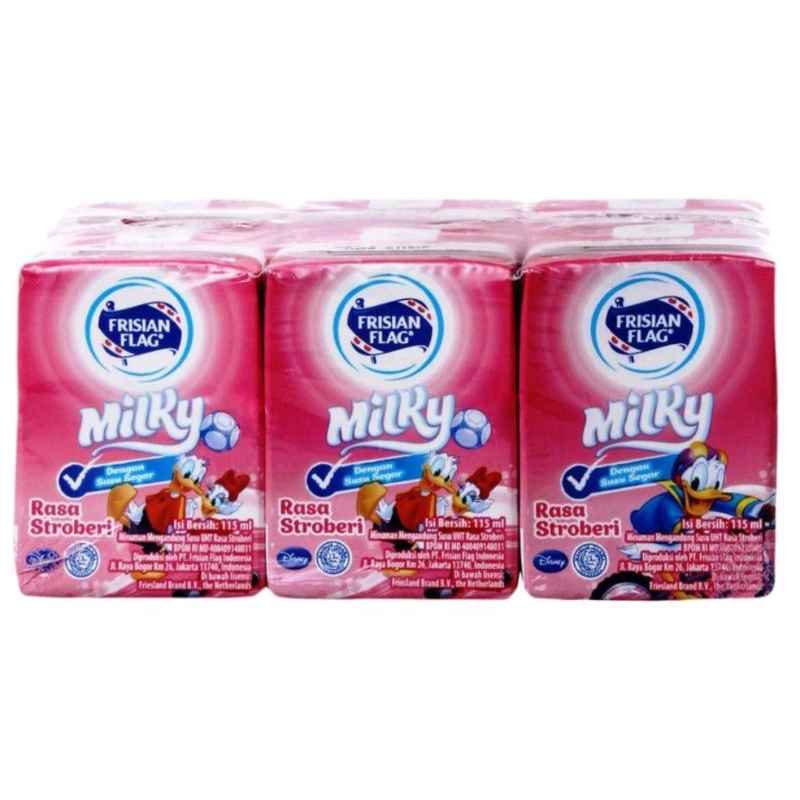 

susu cair cap bendera rasa strawberry 115ml isi 6 bungkus