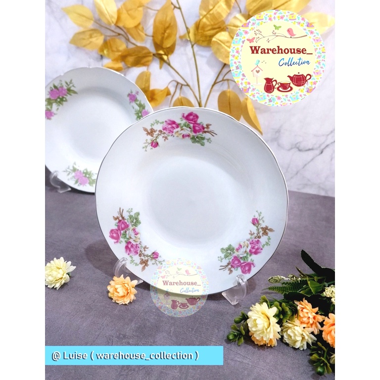 Piring Jadul-Piring Makan Sango 8"Inch Keramik Motif Kembang Jadul /Per-Bj