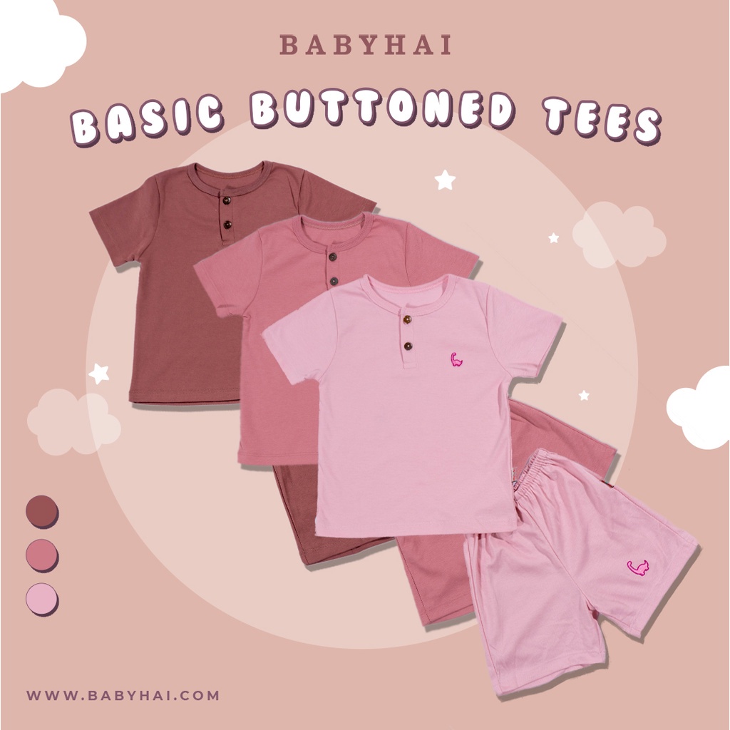 Baju Bayi Anak Perempuan Laki Laki Setelan Pendek Polos Kancing Depan Baby Hai 1pcs