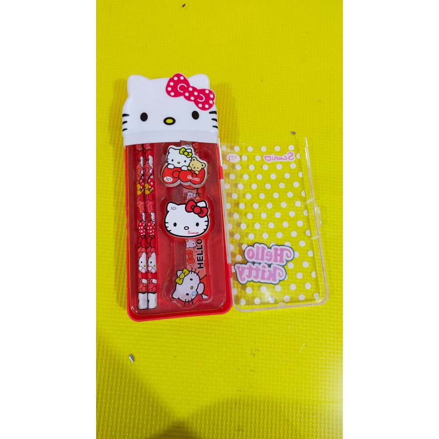 Kotak pensil hello kitty plastik 6 in 1 | Free alat tulis | Kotak Pensil kaleng besi ular tangga