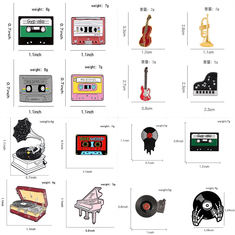 Pin Enamel Pecinta Musik Punk Kaset Tape DJ Vinyl Pemutar Rekam Badge Bros Kerah Pin 90's Tape Vintage Perhiasan