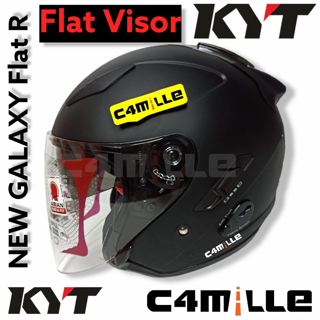 Jual HELM KYT GALAXY SLIDE SOLID BLACK DOP DOUBLE VISOR HALF FACE